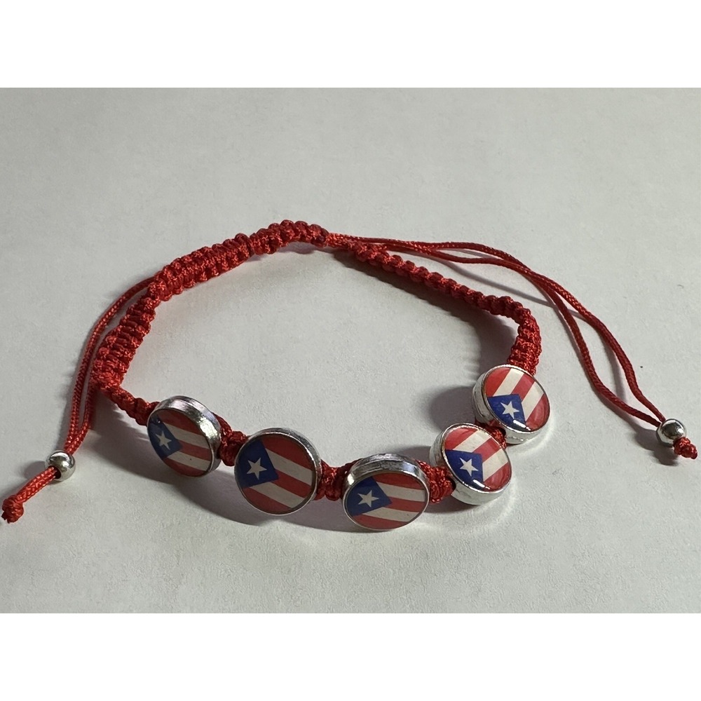 Puerto Rico Flag Macrame Bracelet Adjustable Handmade Jewelry Multicolor Charm